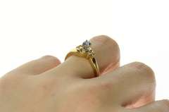 10K Yellow Gold Blue Topaz Diamond Accent Classic Statement Ring