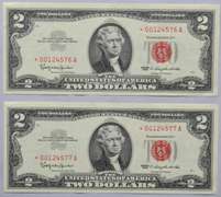 2 Consecutive CH CU 1963 Star $ 2 US Notes