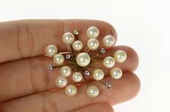 10K Yellow Gold Retro 1960's Pearl Diamond Spray Burst Pin/Brooch