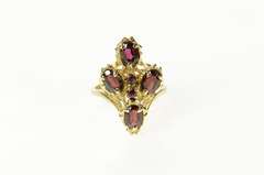 14K Yellow Gold Ornate Garnet Elaborate Cluster Chevron Ring