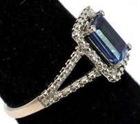 Beautiful Sapphire Ring in White Gold, Size 2-3/4