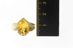 10K Yellow Gold Pear Citrine Diamond Chevron Statement Ring