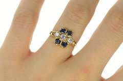 14K Yellow Gold 0.97 Ctw 1940's Diamond Sapphire Cocktail Ring