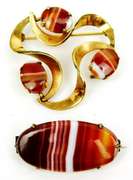 2 Vintage Gold-Filled Banded Agate Pins