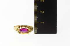 10K Yellow Gold Art Deco Oval Syn. Ruby Ornate Statement Ring