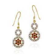 18K Gold over Sterling Silver Garnet & Diamond Accent Double Circle and Flower Earrings