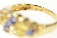 10K Yellow Gold Wavy Syn. Yellow & Blue Sapphire Statement Ring