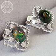 ETHIOPIAN BLACK OPAL & WHITE TOPAZ STERLING SILVER EARRINGS