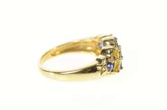 10K Yellow Gold Wavy Syn. Yellow & Blue Sapphire Statement Ring