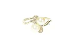 14K White Gold Classic 1940's Pearl Diamond Accent Bypass Ring