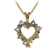 18K Gold over Sterling Silver Blue Topaz & Diamond Accent Open Heart Necklace