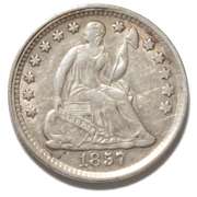 1857 Strong Near Unc Die Clash Seated Half Dime