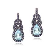 Sterling Silver Blue Topaz & Amethyst Twist Teardrop Dangle Earrings