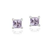 Sterling Silver .3ct Amethyst Square Stud Earrings, 3mm
