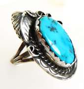Vintage Signed N.A. Indian Sterling Turquoise Ring, 5.5