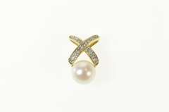 14K Yellow Gold Pearl Diamond X Criss Cross Statement Pendant