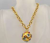 Extremely Rare 14k Gold over 30cts Gemstone Ball Pendant and Chain