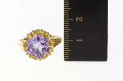 10K Yellow Gold Carved Amethyst Star Citrine Halo Cocktail Ring