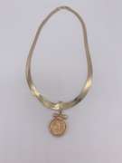 14kt Solid Gold Herringbone Necklace with Coin Pendant