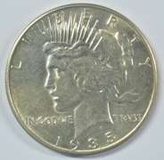 Fully struck 1935-P Peace Silver Dollar. Unc Details