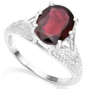 STERLING SILVER 2.82 CT GARNET & DIAMOND COCKTAIL RING