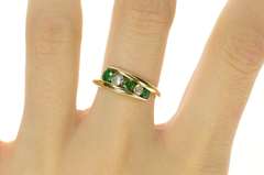 14K Yellow Gold Graduated Emerald CZ Bypass Statement Ring