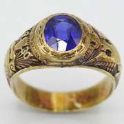 10KT Yellow Gold 1930 Class Ring with Blue Stone