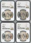 4 Diff. Choice BU Peace Silver Dollars 1922-1925 NGC MS63