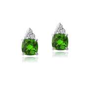 Sterling Silver 2ct Created Emerald & CZ Cushion Cut Stud Earrings