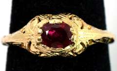 Antique-Style Filigree Ruby Ring in 14KT Yellow Gold