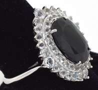 Fantastic Blue & White Sapphire Halo Ring in Platinum-Plated Silver