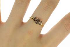 14K Yellow Gold Brown Green Color Change Garnet Three Stone Ring