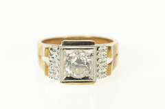 10K Yellow Gold Squared Men's Orange Blossom CZ Wedding Ring