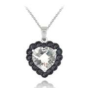 Sterling Silver 4ct White Topaz & Black Spinel Heart Necklace