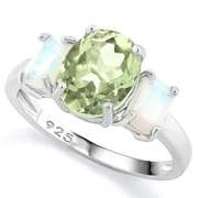 3 CT GREEN AMETHYST & 1 1/5 CT FIRE OPAL STERLING SILVER RING