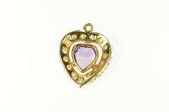 14K Yellow Gold Heart Amethyst Pearl Halo Retro Classic Pendant