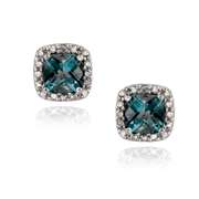 Sterling Silver 2.6ct Cushion-cut London Blue Topaz Stud Earrings