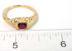 Antique-Style Filigree Ruby Ring in 14KT Yellow Gold
