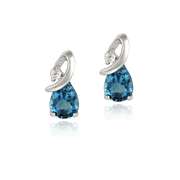 Sterling Silver 4.5ct London Blue & White Topaz Curve Teardrop Stud Earrings