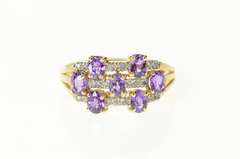 10K Yellow Gold Amethyst Diamond Tiered Statement Band Ring