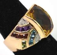 Awesome Citrine Ring with Rainbow Shoulders in 14KT Yellow Gold