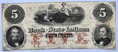 Rare 2 Sided $ 5 Bank Of The State Of Indiana