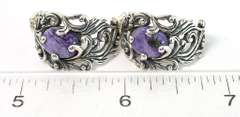 Elegant Purple Agate Filigree Half-Hoops in Sterling Silver