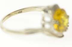 10K White Gold Oval Syn. Citrine CZ 1960's Textured Bypass Ring