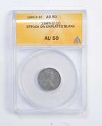 AU50 1985-D Lincoln Memorial Cent - Struck On Unplated Blank - ANACS