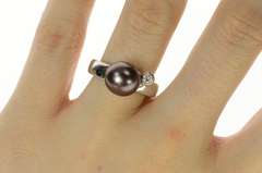 18K White Gold Tahitian Pearl Diamond Accent Statement Ring