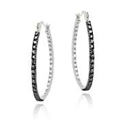 Black Diamond Accent 33mm Hoop Earrings