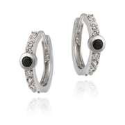 Sterling Silver Black Genuine Sapphire and Simulated Diamond CZ Hoop Earrings