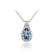 Sterling Silver 1.5ct London Blue Topaz & Diamond Accent Teardrop Necklace