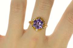 10K Yellow Gold Carved Amethyst Star Citrine Halo Cocktail Ring